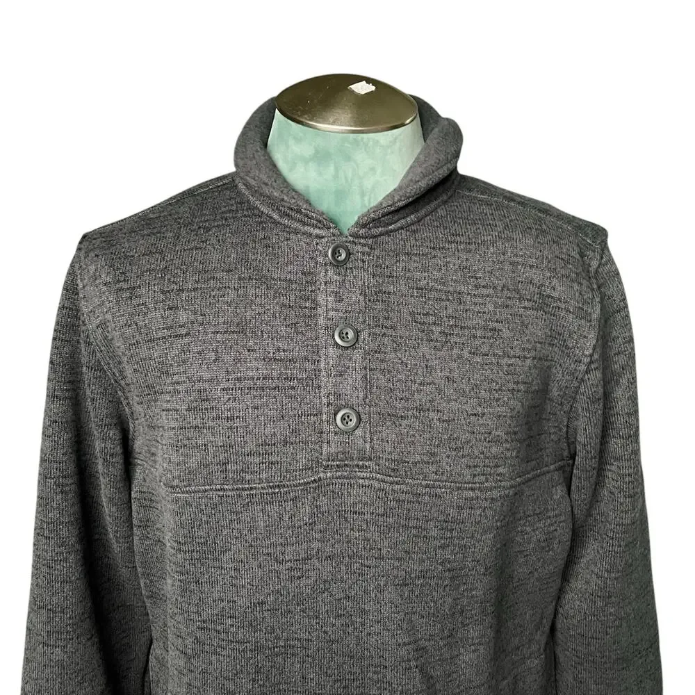 Prana Men's Tri Thermal Threads Henley knit Pullover Sweatshirt in Gray Size L